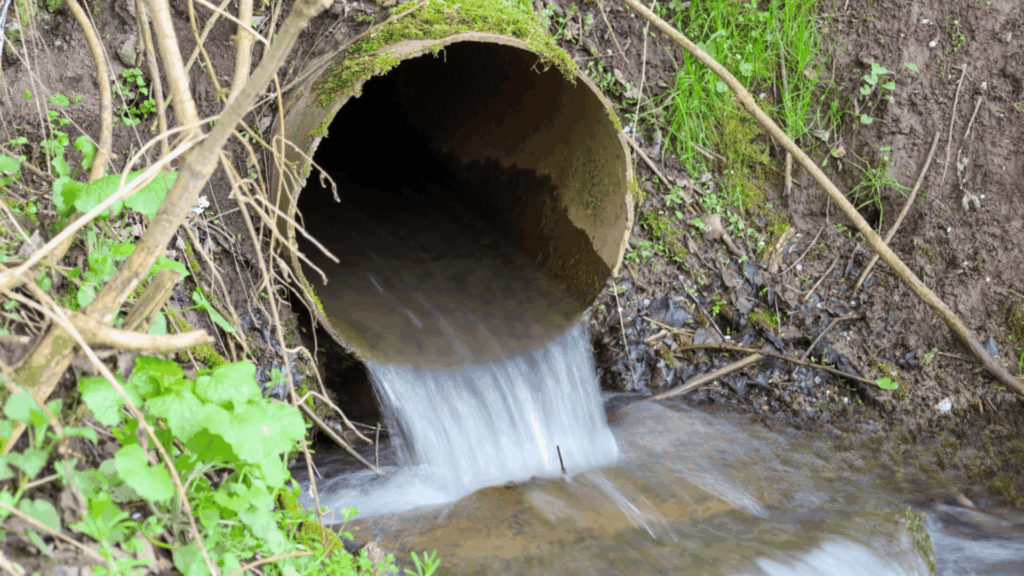 Scarico di rete fognaria all'aperto